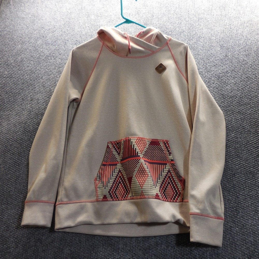 Burton Heron Pullover Hoodie Womens M Dry Ride Beige Pink Geometric‎ Fleece